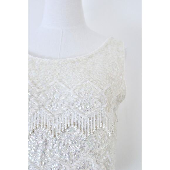 Vintage 1960s Mai Ling Beaded Shell Top Made In Hong Kong Sleeveless Cream - Picture 4 of 12
